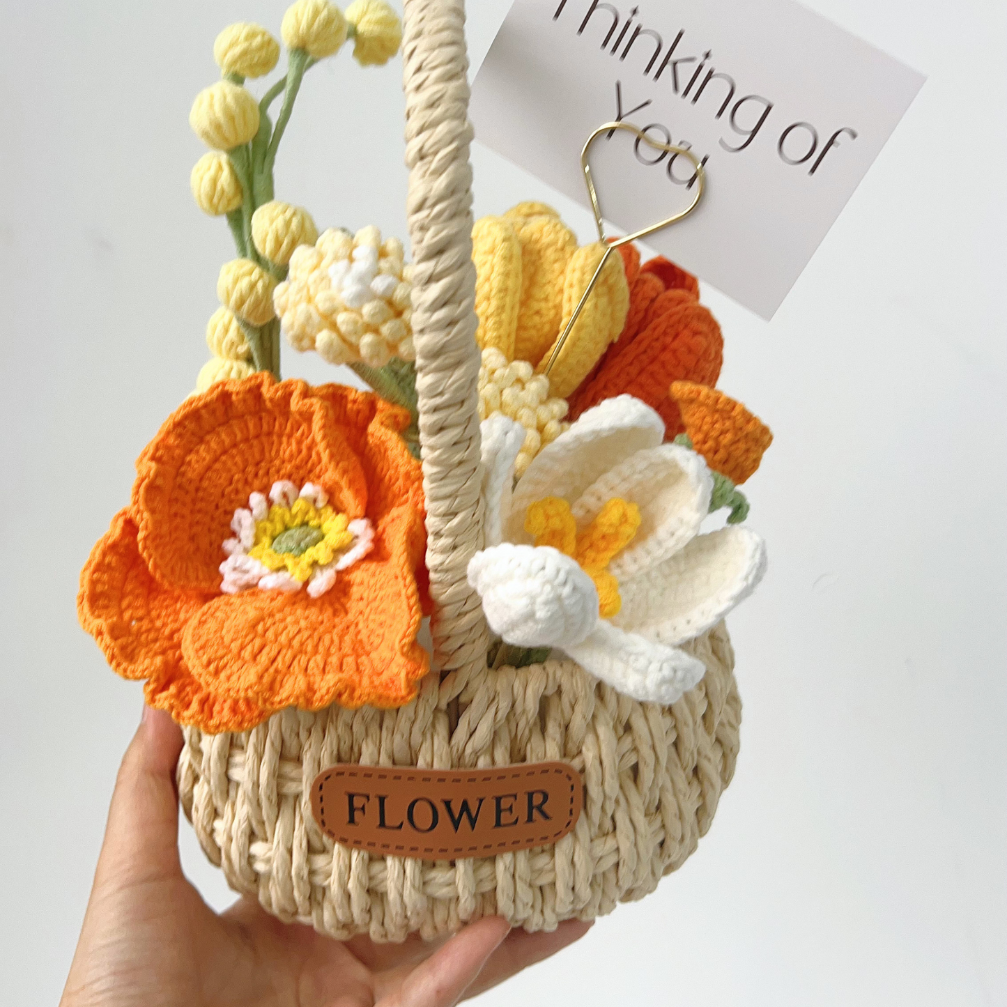 Golden Radiance Handmade Crochet Flower Basket | Everlasting Sunny Floral Gift