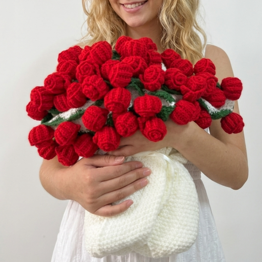 Handmade Crochet Red Rose Bouquet Blanket – Luxury Knit Floral Gift Wrap