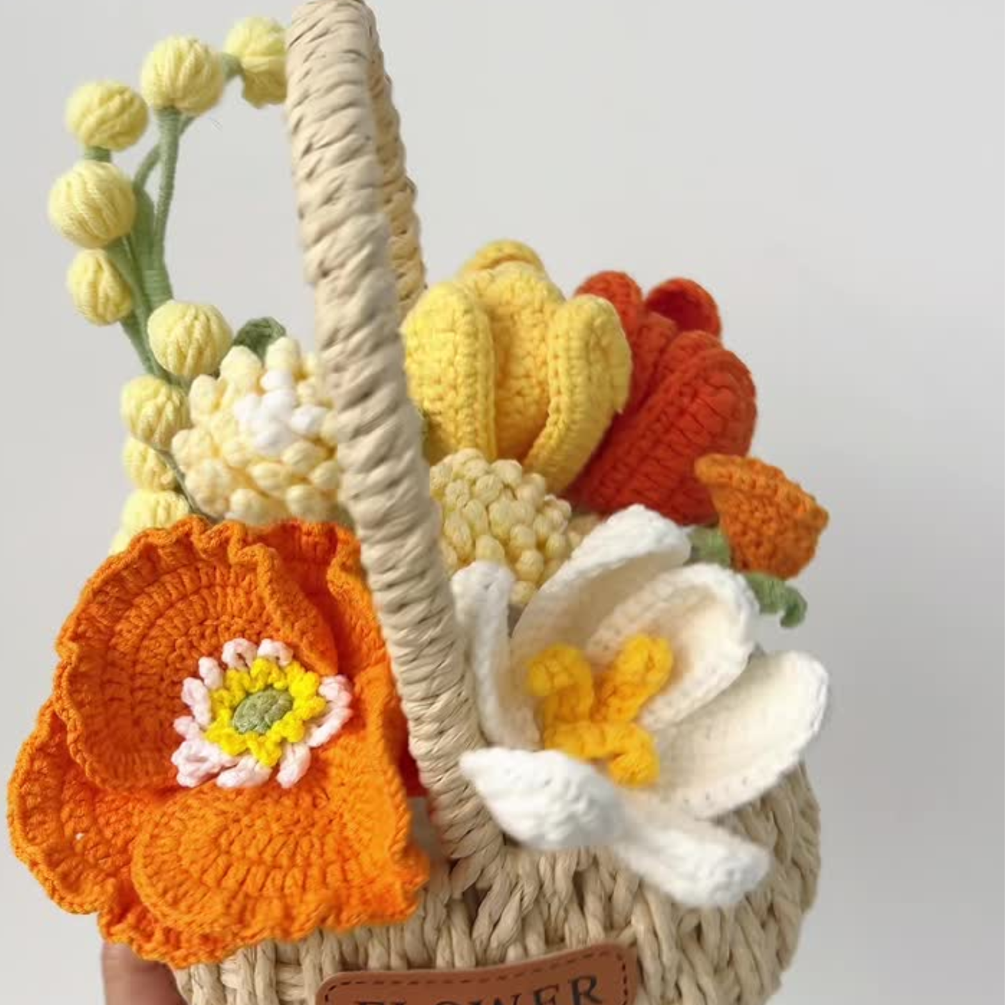 Golden Radiance Handmade Crochet Flower Basket | Everlasting Sunny Floral Gift