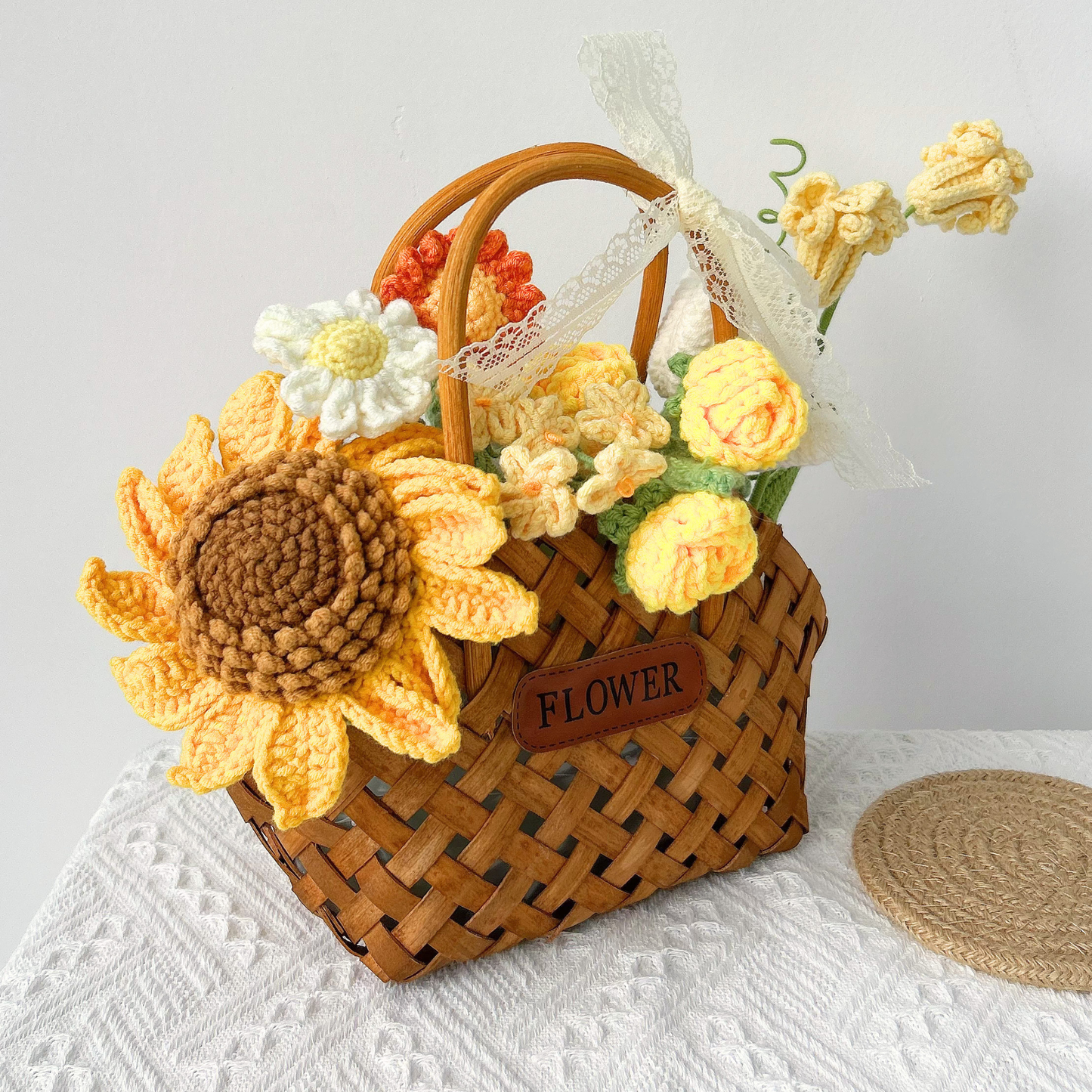 Sunny Meadow Handmade Crochet Flower Basket | Everlasting Sunflower Floral Gift