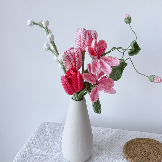 Custom Pink Crochet Flower Bouquet - Pick Your Own Tulip, Lily, Daisy & Peony
