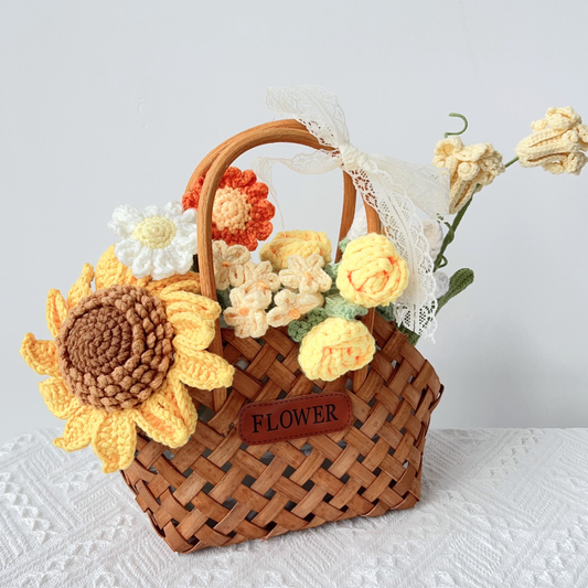 Sunny Meadow Handmade Crochet Flower Basket | Everlasting Sunflower Floral Gift