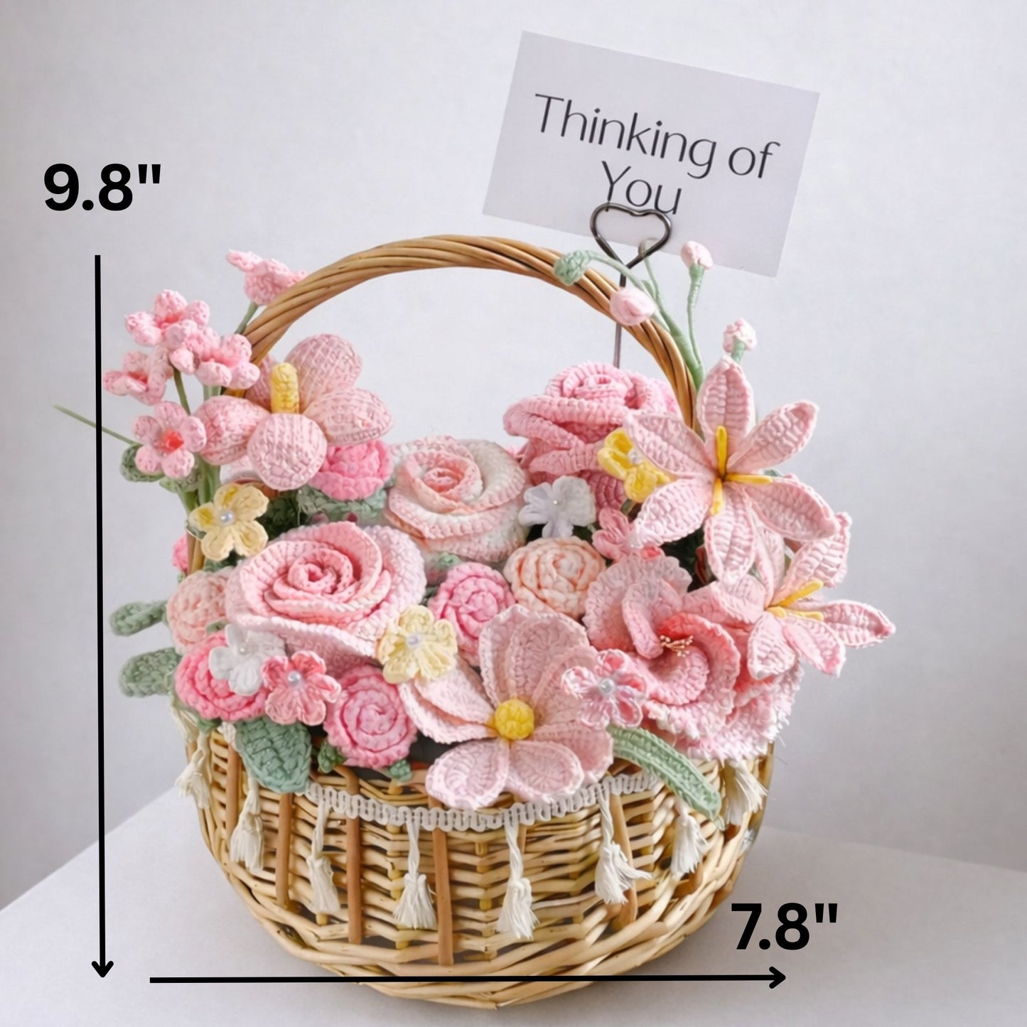 Luxury Handmade Crochet Rose & Daisy Bouquet in Woven Basket - Everlasting Floral Gift