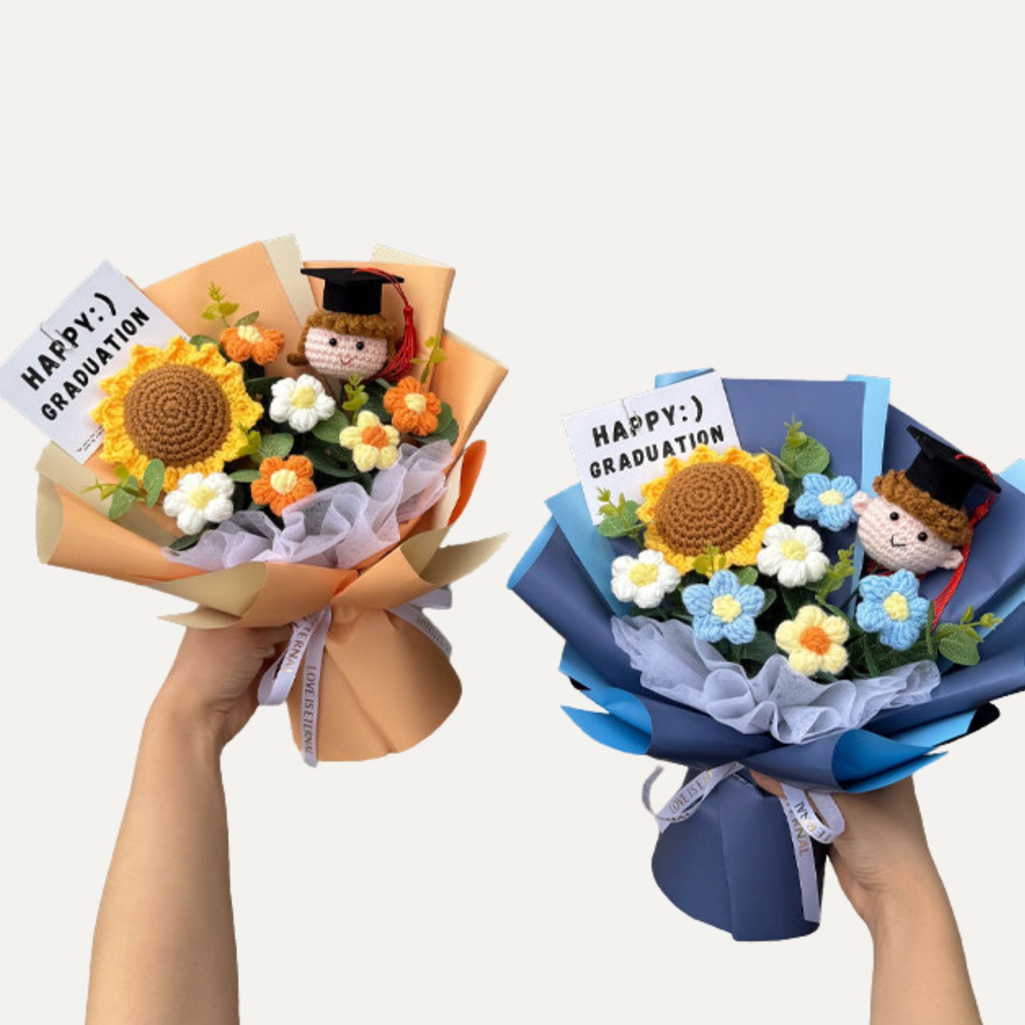 Graduation Crochet Bouquet – Handmade Sunflower & Graduation Doll