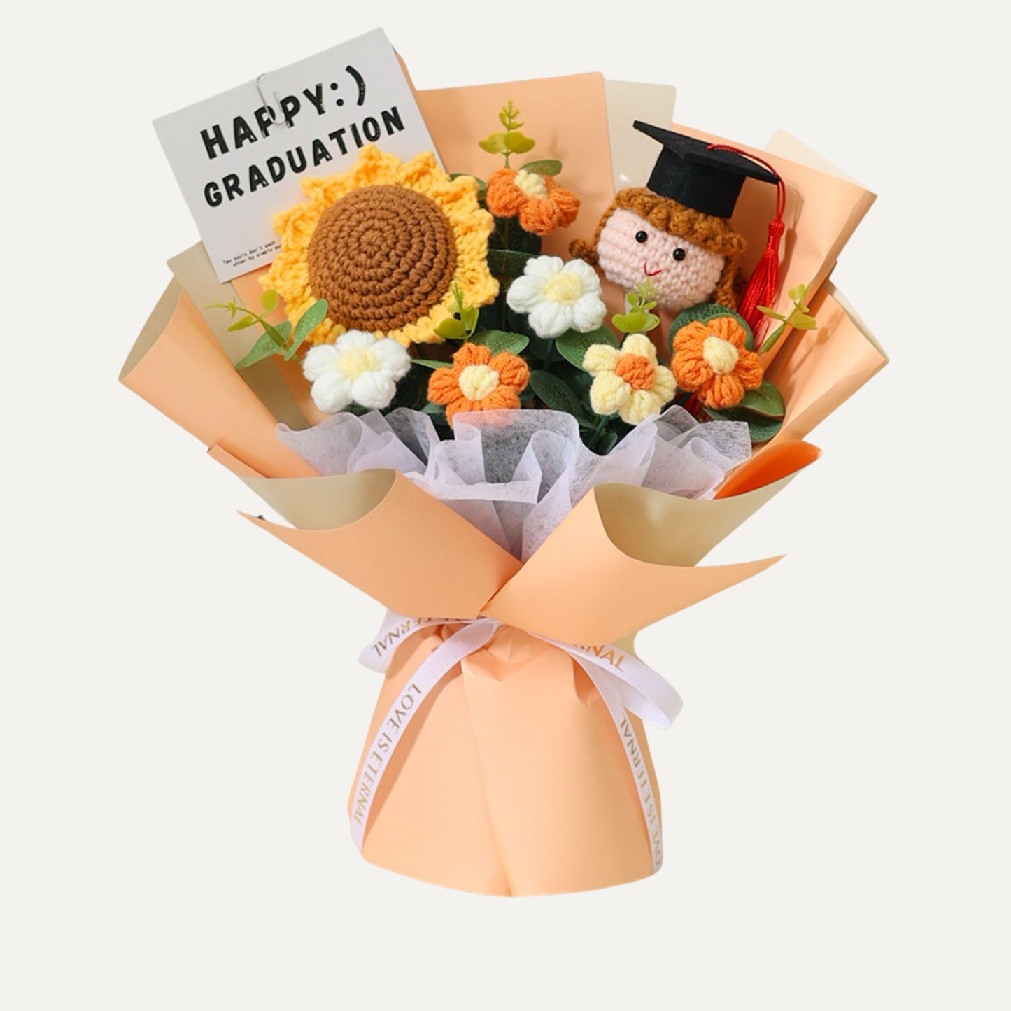 Graduation Crochet Bouquet – Handmade Sunflower & Graduation Doll