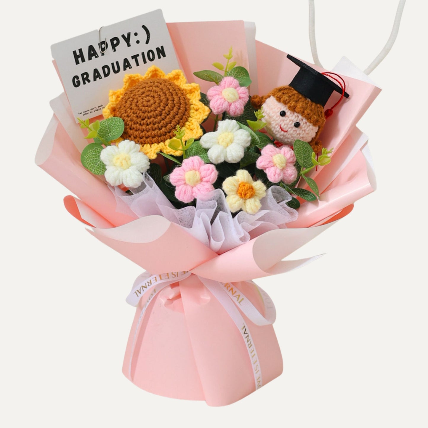 Graduation Crochet Bouquet – Handmade Sunflower & Graduation Doll