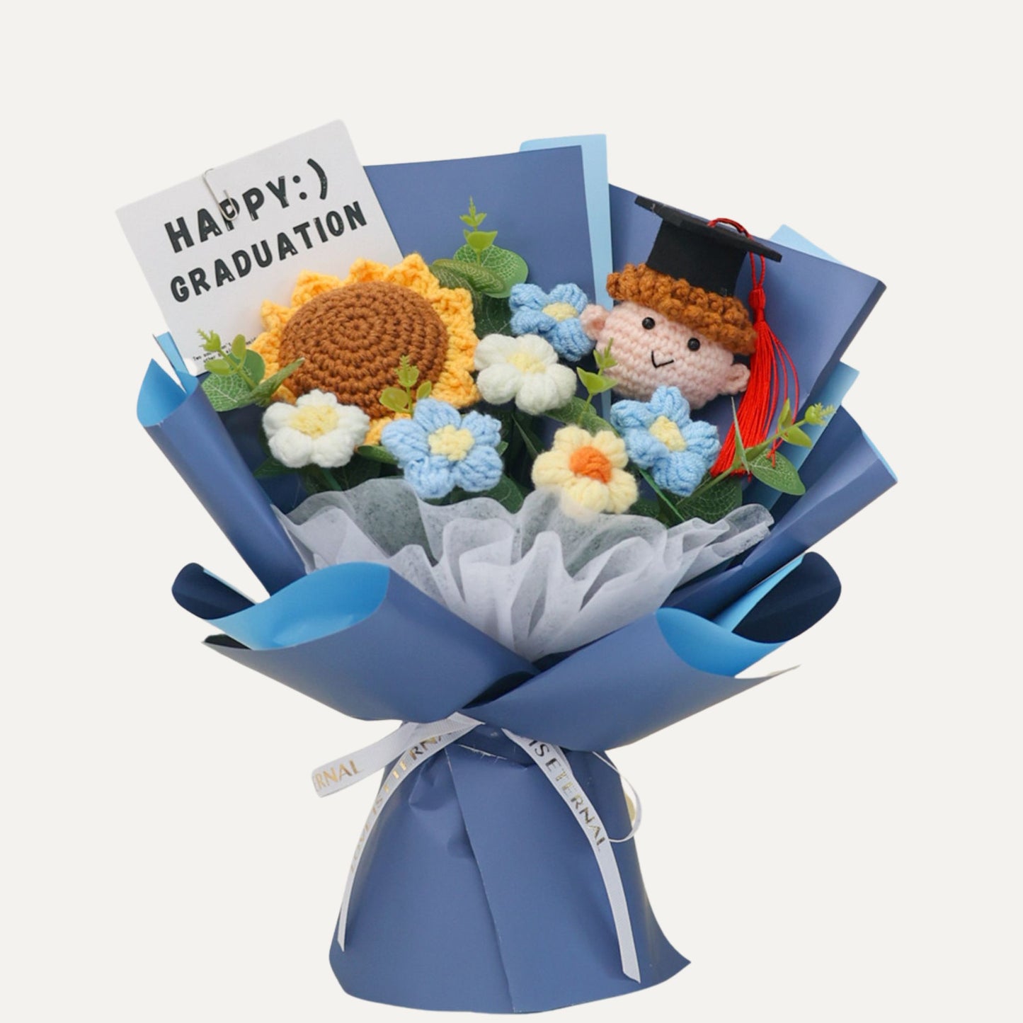 Graduation Crochet Bouquet – Handmade Sunflower & Graduation Doll