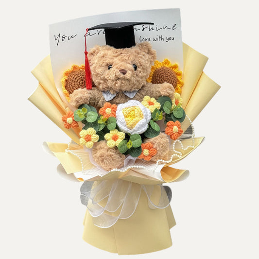 Graduation Teddy Bear Crochet Bouquet – Handmade Flower Gift Wrap