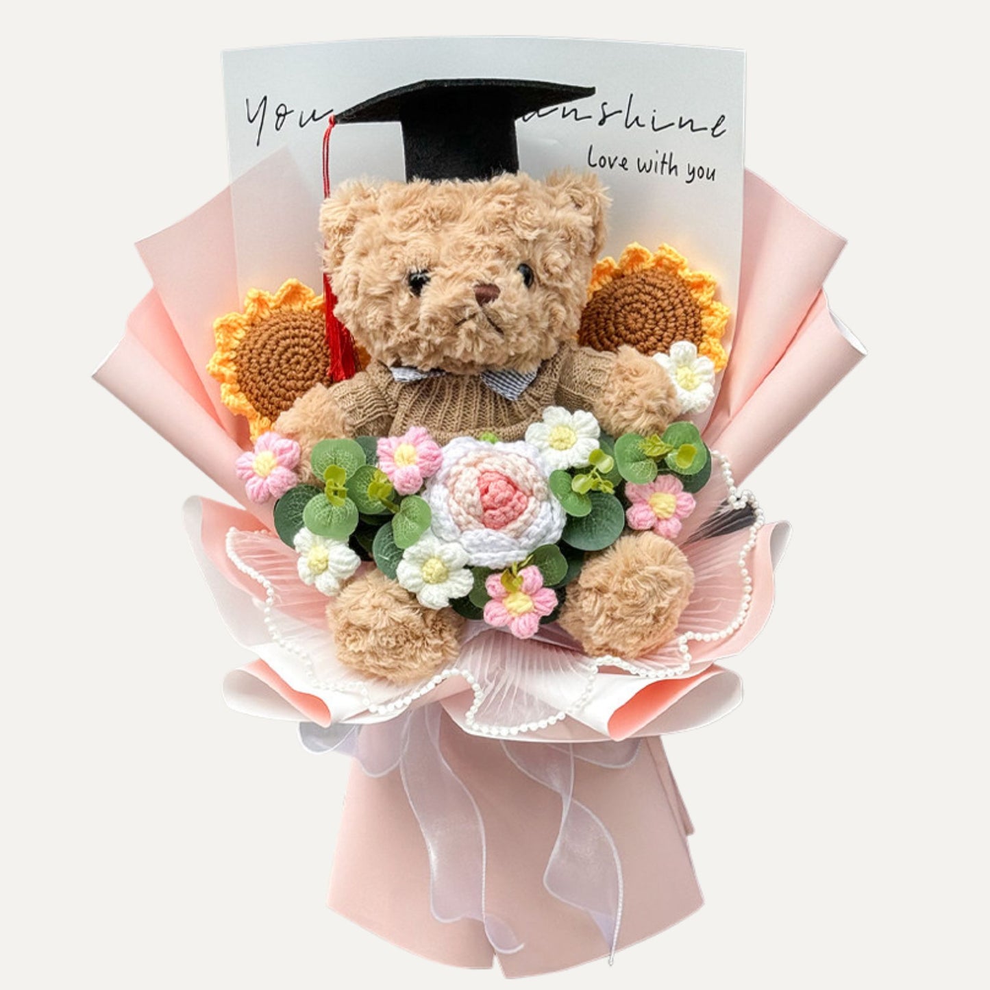 Graduation Teddy Bear Crochet Bouquet – Handmade Flower Gift Wrap