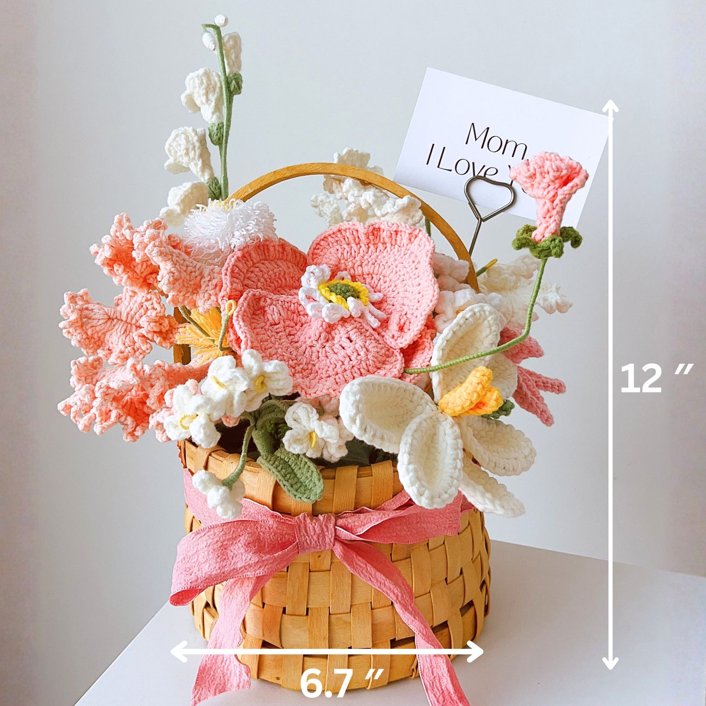 "Petal Whisper" Blushing Pink Everlasting Crochet Flower Basket