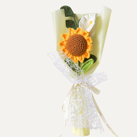 The Golden Ray Bouquet - Hand-Knitted Crochet Sunflower & Calla Lily