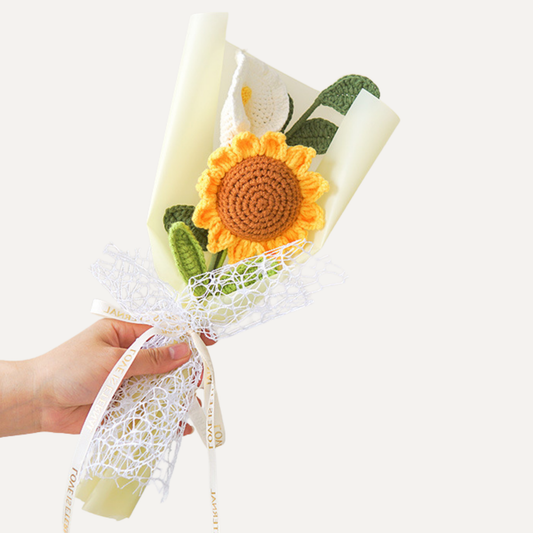 The Golden Ray Bouquet - Hand-Knitted Crochet Sunflower & Calla Lily
