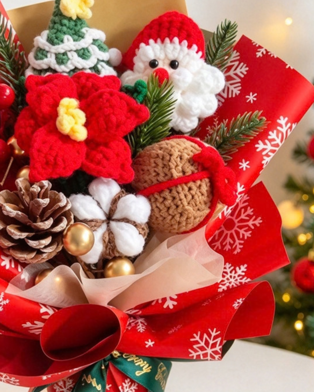Christmas Cheer Crochet Bouquet with Santa & Poinsettia