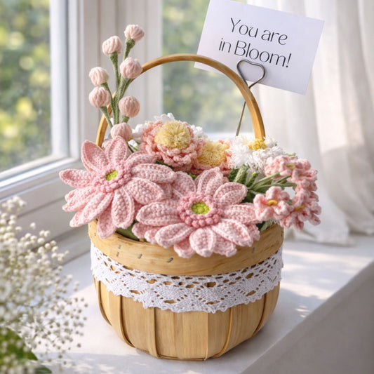 "Petals of Positivity" Hand-Stitched Gerber Daisy & Lace Gift Basket