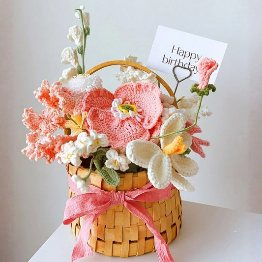 "Petal Whisper" Blushing Pink Everlasting Crochet Flower Basket
